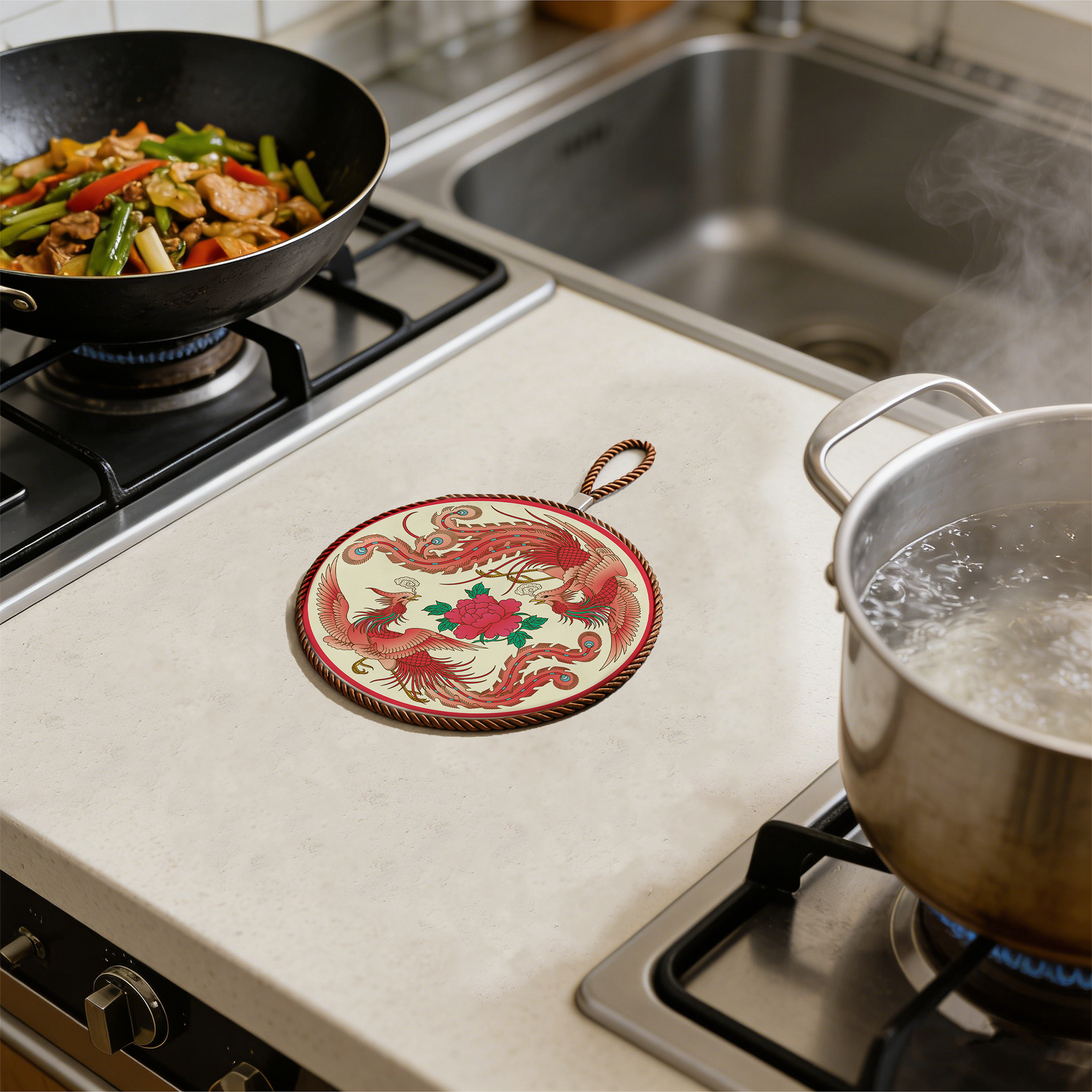 Twin Crimson Phoenixes & Blossoms Placemat